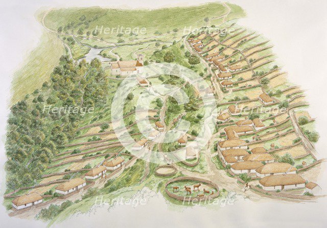 Wharram Percy medieval village, North Yorkshire, 13th century (c2000s). Artist: Stephen Conlin.