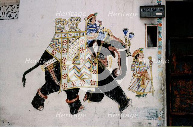 Elephant wall painting, Rajasthan, India, 1988.  Creator: Amanda Waite.