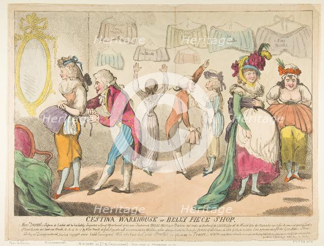 Cestina Warehouse or Belly Piece Shop, April 16, 1793. Creator: Attributed to Isaac Cruikshank (British, Edinburgh, Scotland 1764-1811 London).