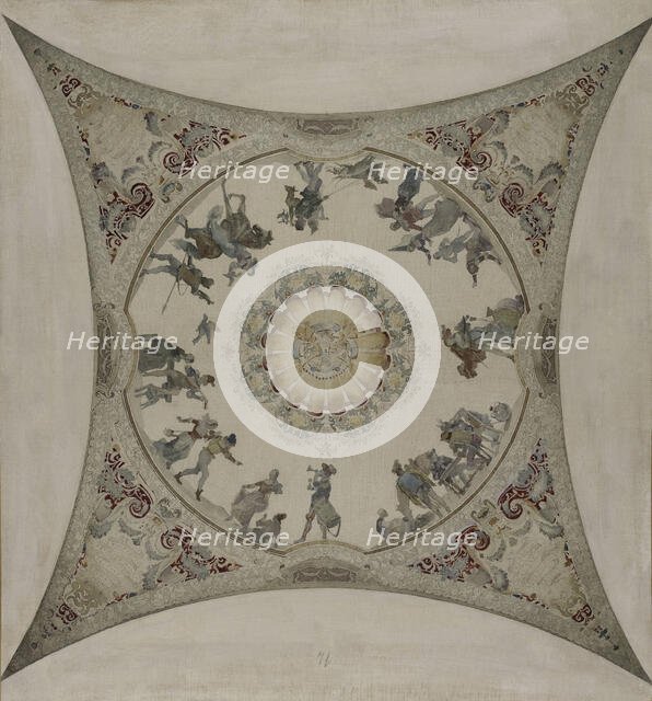 Sketch for the Lobau gallery at the Hotel de Ville in Paris: Medieval scenes: hunting..., 1890. Creator: Hector d' Espouy.