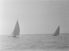 The 6 Metre Class 'Marion' and 'Victoria' racing close-hauled. Creator: Kirk & Sons of Cowes.