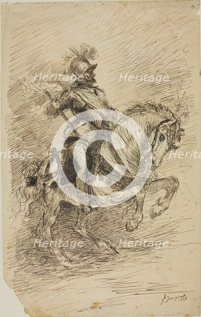 Cavalier on Horseback, 1874. Creator: Jules Jacquet.