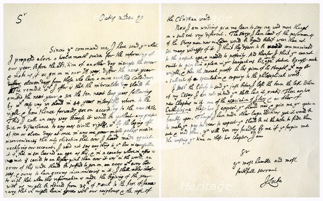 Letter from John Locke to Hans Sloane, 2nd December 1699.Artist: John Locke