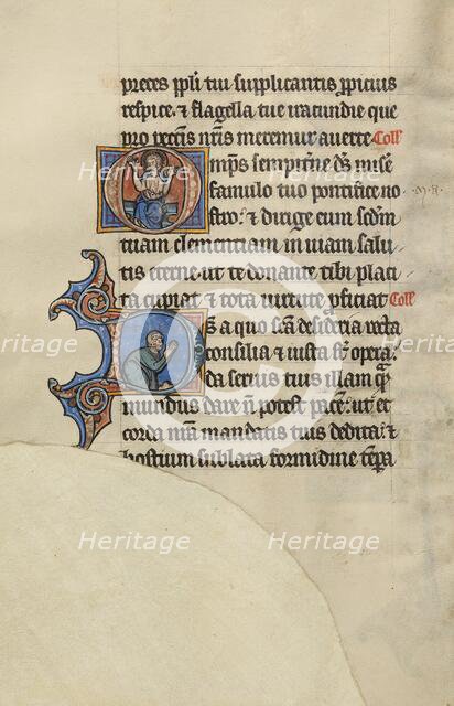 Initial O: Christ Enthroned with His Hands Raised: Initial D: A Semi-Prostrate..., about 1285. Creator: Bute Master.