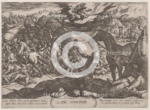 Plate 21: The Angel of the Lord Vanquishing the Army of Sennacherib, from 'Th..., ca. 1590-ca. 1610. Creator: Antonio Tempesta.