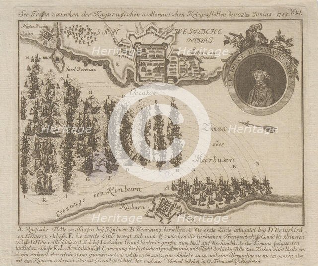 Naval battle between the Russian and Ottoman fleets on June 22, 1788, 1788. Creator: Anonymous.