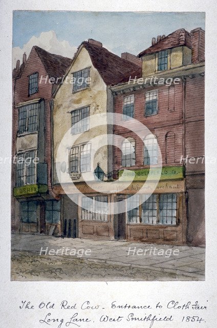View of the Old Red Cow Inn in Long Lane, Smithfield, City of London, 1854.    Artist: Anon