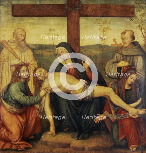 Pieta with Saint Benedict, Saint Francis, Saint John and Saint...c1500-1525. Creator: Raffaellino del Garbo.