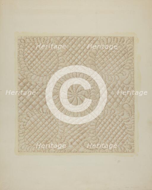 Detail of Quilt - Tulip Pattern, c. 1939. Creator: Fred Hassebrock.