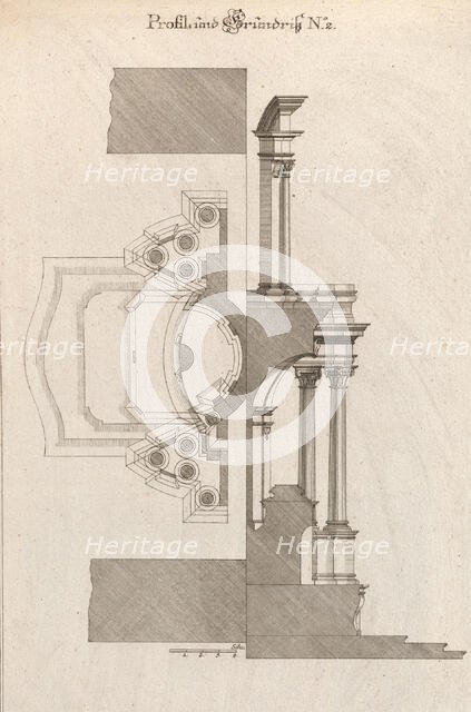 Floorplan and Side View of an Altar, Plate b (2) from 'Unterschiedliche Neu..., Printed ca. 1750-56. Creator: Johann Michael Leüchte.