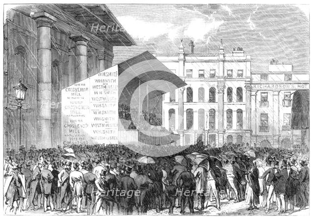 The Elections in the Metropolitan Boroughs: Westminster...the nomination in Covent-Garden, 1865. Creator: Unknown.