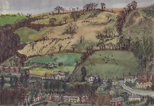 Village and fields, c1950. Creator: Shirley Markham.