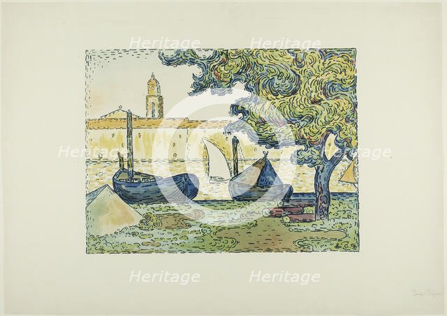 The Port of St. Tropez II, from the seventh album of L'Estampe originale, 1894. Creator: Paul Signac.