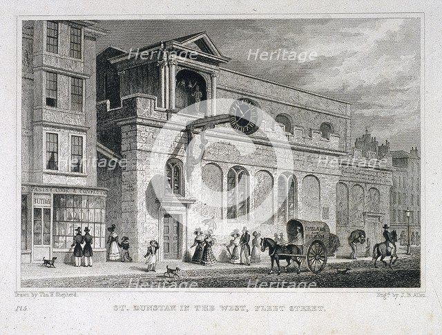 St Dunstan in the West, London, 1829. Artist: James B Allen