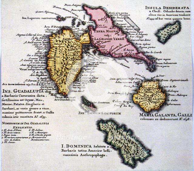 Map of the island of Guadalupe and other islands of the Antilles, 1680. Creator: Jaillot, Alexis-Hubert (1632-1712) .