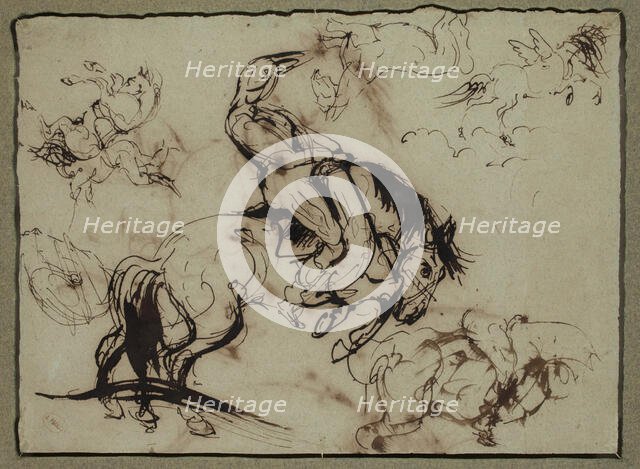 Horses and Riders, 19th century. Creator: Attributed to Théodore Géricault (1791-1824).