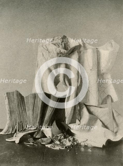 'Two pairs of stays;  breeches; bead bag; purse and quilted petticot', c18th century, (1937). Creator: Unknown.