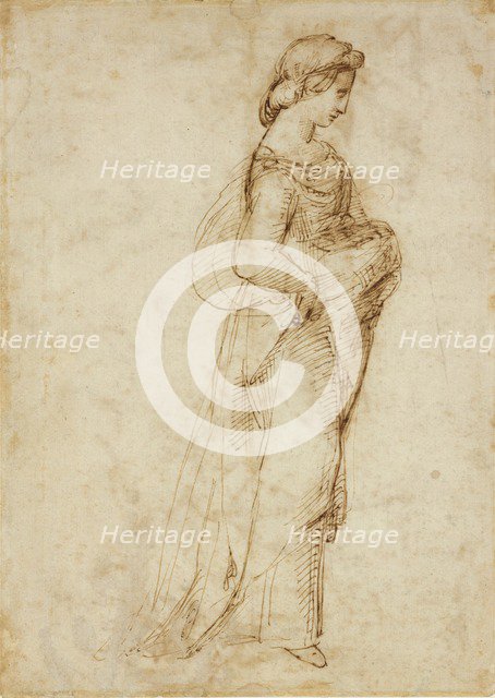 Female Figure walking to right, c1500-1520. Artist: Raphael.