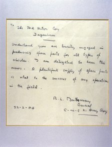 A letter from General Montgomery to Henry Ford, 1944. Artist: General Montgomery