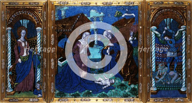 The Nativity with St Catherine and St Michael, c.1500. Creator: Workshop of the Master of the Triptych of Louis XII.