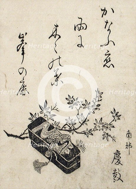 Brush Box and Maple Branch with Poem, c1850. Creator: Unknown.