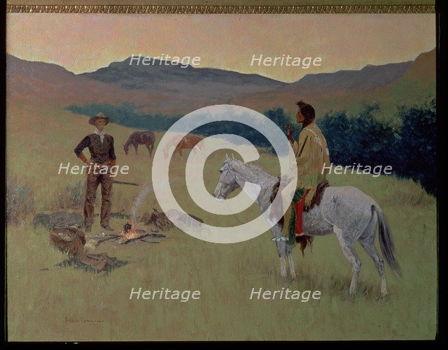 The Conversation (Doubtful company), oil Painting by Frederic Remington.
