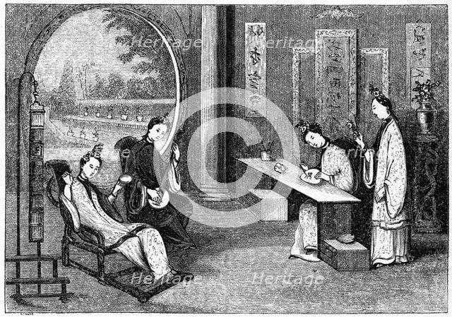 'Domestic scene, ladies at their usual employments', 1847. Artist: Evans