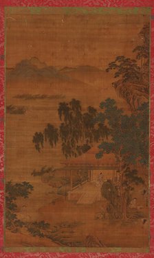 River landscape: a man in a pavilion under large trees, 16th-17th century. Creator: Unknown.