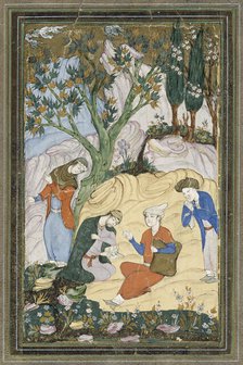 A young prince with his entourage in a landscape, Persian miniature, c1400-1599. Creator: Unknown.