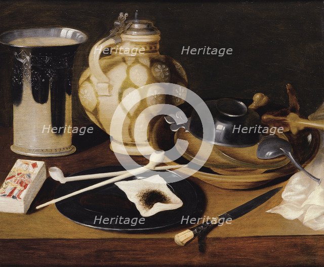 Still Life with a Pipe, a King of Diamonds, a Knife and a Pitcher, Mid of 17th century. Artist: Anonymous  