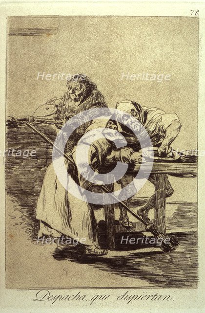 Despacha Que Dispiertan (Be quick, they are waking up), plate 78 from Los Caprichos, 1799. Artist: Goya, Francisco, de (1746-1828)