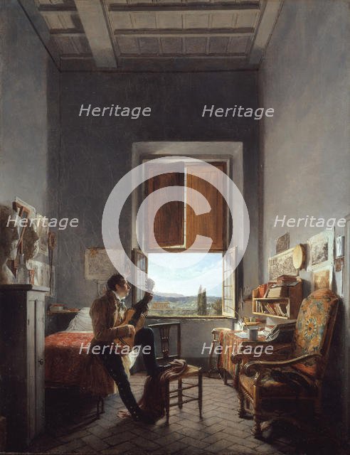 Léon Pallière (1787-1820) in His Room at the Villa Medici, Rome, 1817. Creator: Jean Alaux.