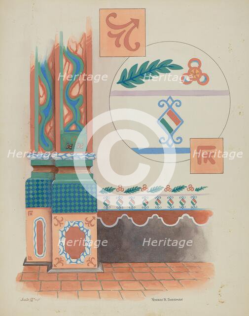 Pilaster and Sidewall in Church San Luis Rey Mission, c. 1936. Creator: Howard H. Sherman.