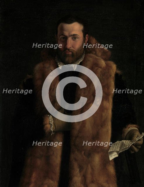 Portrait of a Man in a Fur-Trimmed Coat, ca. 1540. Creator: Italian (Lombard) Painter (ca. 1540).