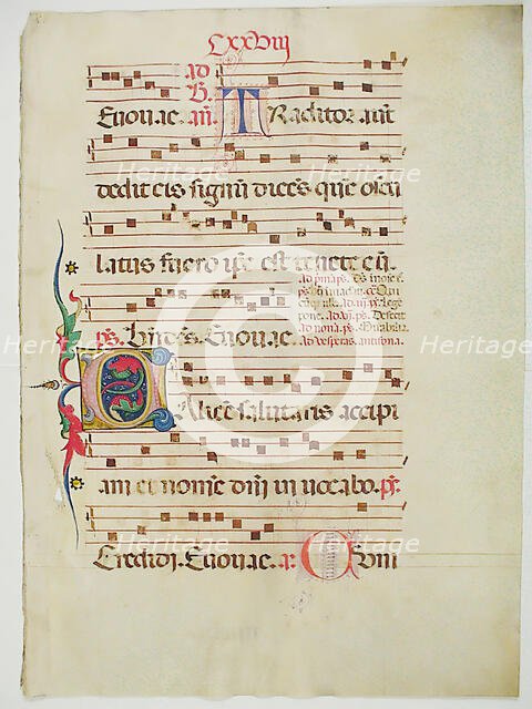 Manuscript Leaf with Initial C, from an Antiphonary, Italian, 15th century. Creator: Unknown.