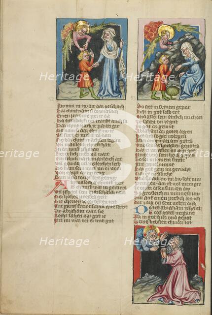 Hagar and Ishmael in the Wilderness: An Angel Leading Hagar and Ishmael..., about 1400-1410. Creator: Unknown.