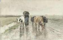 A Herdess with Cows on a Country Road in the Rain, 1848-1888. Creator: Anton Mauve.