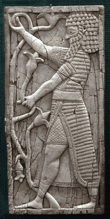 Ivory fragment depicting a warrior, Phoenician, Iraq, last third of 8th century BC. Artist: Werner Forman