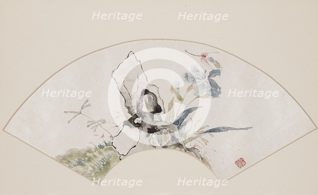 Lily, rock, and dragonfly, 19th century (1801-1900). Artist: Baoru Liu.
