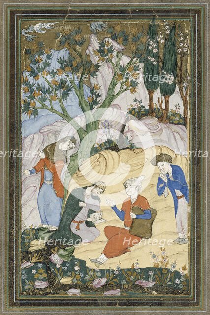 A young prince with his entourage in a landscape, Persian miniature, c1400-1599. Creator: Unknown.