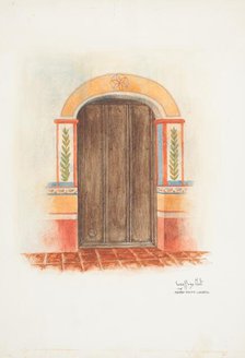 Wall Painting and Door (Interior), 1937. Creators: Geoffrey Holt, Harry Mann Waddell.