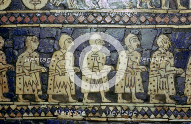 Detail of Sumerian soldiers from the Royal Standard of Ur, about 2600-2400 BC. Artist: Unknown