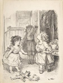 Three Little Girls in a Room Arguing and Spitting, 1835-1903. Creator: Lorenz Frølich.