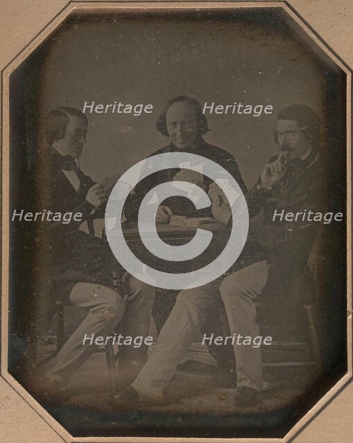 Three Men Playing Cards, March, 1842. Creator: William Langenheim.