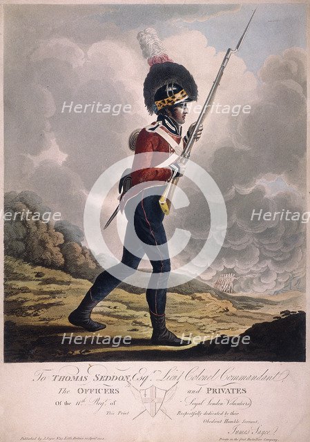 Military figure in the uniform of the eleventh regiment of the Loyal London Volunteers, 1804. Artist: Anon