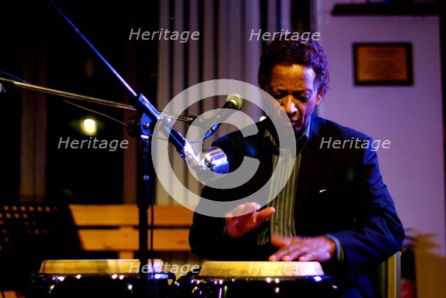 Frank Holder, Guyanan jazz singer and percussionist, Jazz Hastings, Hastings, East Sussex.  Artist: Brian O'Connor
