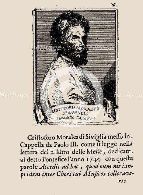 Portrait of the Composer Cristóbal de Morales. From: Osservazioni per ben regolare il coro de.., 171 Creator: Caldwall, James (1739-1819).