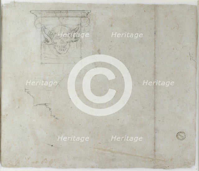 Studies of Architectural Details and a grotesque Mask, c1490-1560. Artist: Michelangelo Buonarroti.