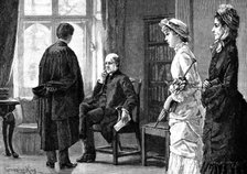 While he was yet speaking the door opened, and two ladies entered the room, 1883. Creator: R. Taylor.