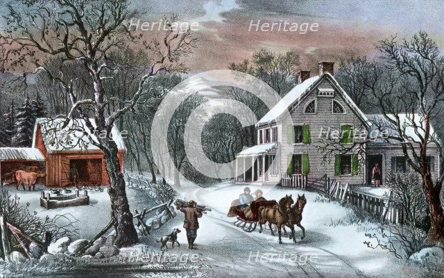 'American Homestead in Winter', 1868. Artist: Currier and Ives